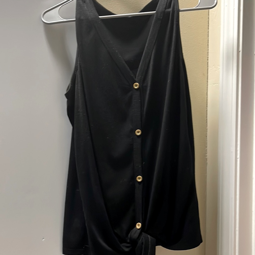 Womens tank top button up tie knot at bottom. No stains, holes,